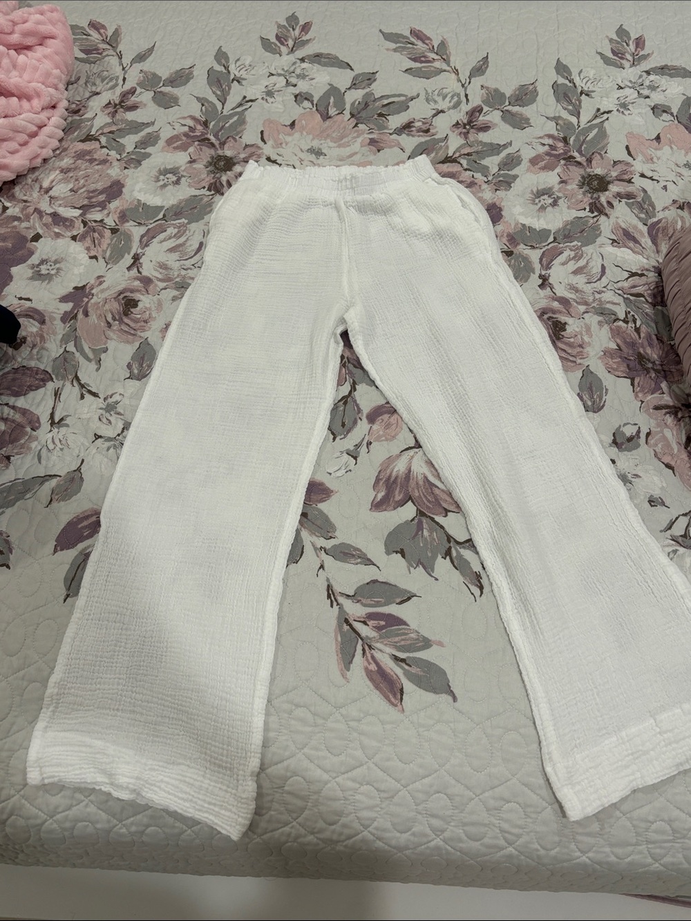 White Gauze Wide-Leg Lounge Pants